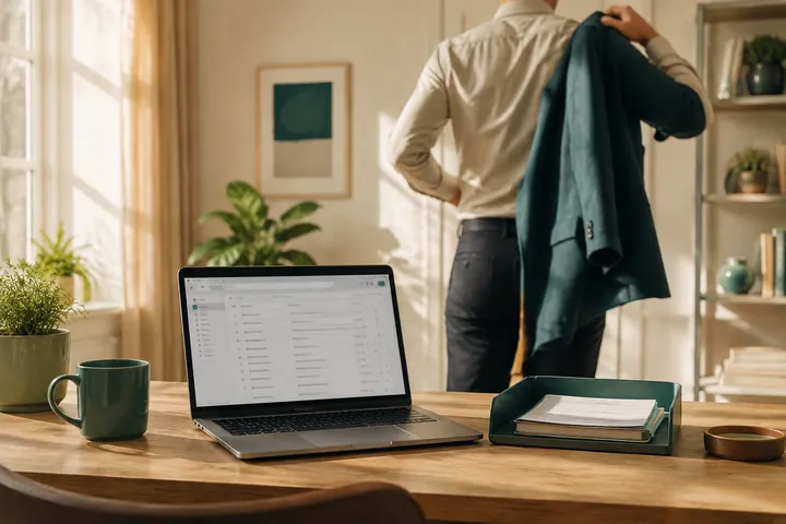 An organised inbox on a laptop in a home office