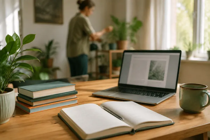 A sunlit research desk beside a window