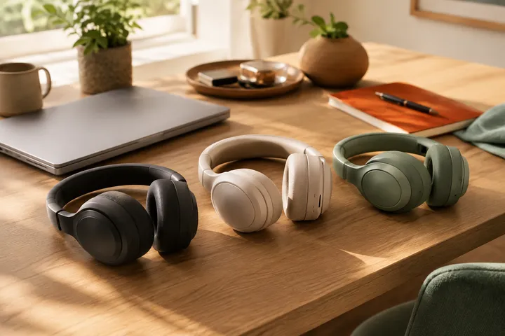 Three headphones arranged for comparison